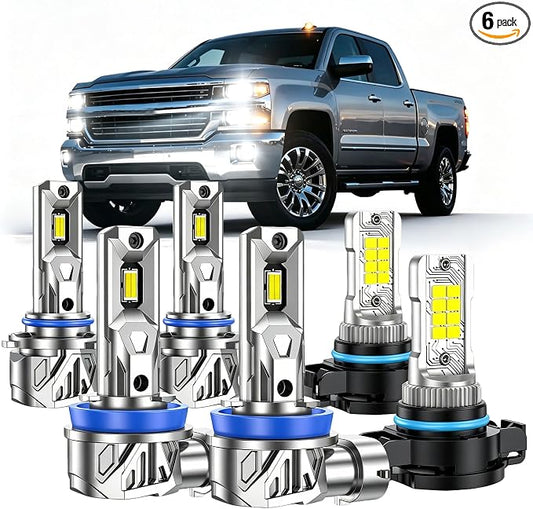 Marsauto 9005/HB3 H11/H8/H9 Light Bulbs Combo and 5202 LED Fog Light Bulbs, 92,000LM Bright 6500K 9005 H11 Bulbs Fit for 2007-2015 Chevy Silverado 1500, Chevy Silverado 2500 HD (2007-2019), Pack of 6
