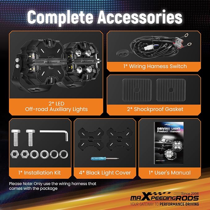 maXpeedingrods 5 inch 212W LED Off Road Lights, 7 RGB Colors LED Pod Light, Auxiliary Driving Lights 25440LM 3Modes, w/ 270°Side Shooter and Black Covers Spot Light for Jeep SUV Pickup ATV