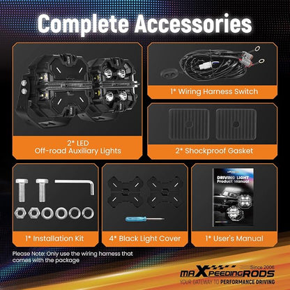 maXpeedingrods 5 inch 212W LED Off Road Lights, 7 RGB Colors LED Pod Light, Auxiliary Driving Lights 25440LM 3Modes, w/ 270°Side Shooter and Black Covers Spot Light for Jeep SUV Pickup ATV