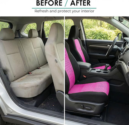 FH Group Automotive Full Car Seat Covers for SUV, Trucks, Sedan and More - Universal Fit Front High Back & Rear Solid Bench Design Interior Accessories - 3D Air Mesh Fabric Center Panel - Pink