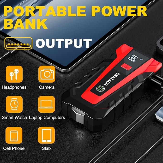 Scatach 3000A Car Battery Jump Starter,12V Jump Starter Battery Pack Portable (up to 9.0L Gasoline and 7.0L Diesel Engine), Jump Box with 3 Modes Flashlight and Jumper Cables