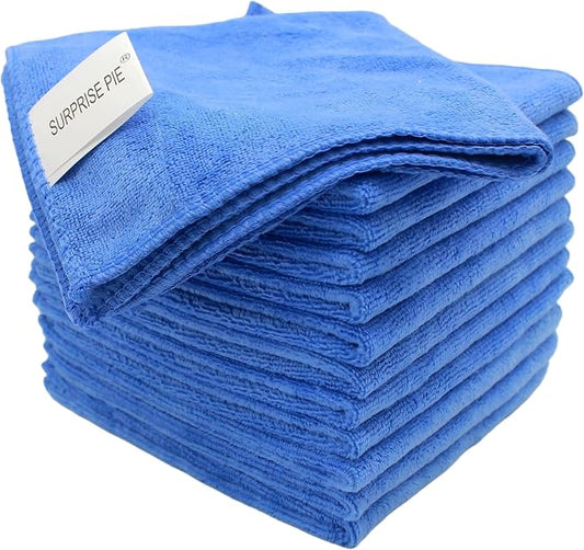 Microfiber Cleaning Cloths Car Wash Drying Towel Rags Home Essential Cleaner Cloth for Dusting Furniture Cleaning Window Dish Packs High Absorbent Lint Free (12"x12") Blue -12 Pack