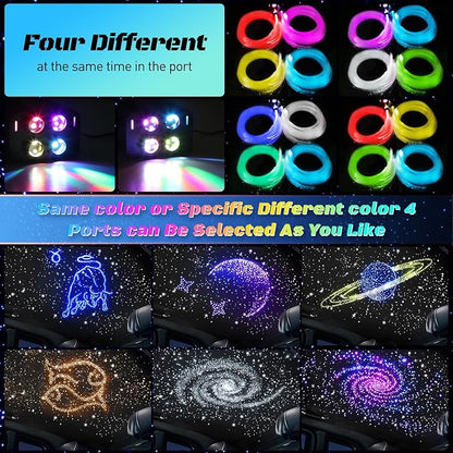 4 Colors 32W Twinkle Car Starlight Headliner Kit 700pcs*0.03in*13.1ft with APP&RF Remote, RGBW Fiber Optic Ceiling Star Lights, 4 Port Engine Sound Activated Star Roof Lights for Car Home Theater