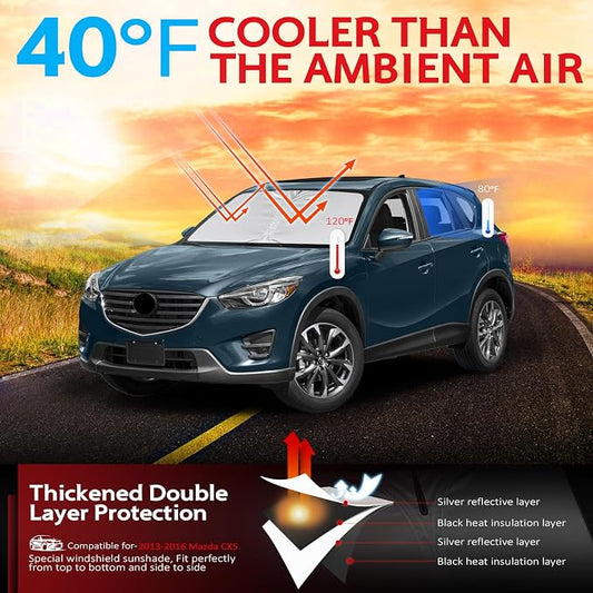 KAYZT Windshield Sun Shade for 2013-2016 Mazda CX5 Foldable Sunshade Front Window Custom Fit Car Accessories