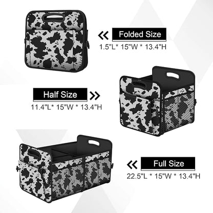 Femuar Car Trunk Organizer,Car Storage Organizer with 72L Large Capacity Waterproof Collapsible and 11 Pockets,Trunk Organizer for Car Suv/Jeep/Sedan, Large Size, Cow print