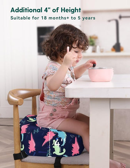 Babelio Ergo-Designed Booster Seat for Kitchen Chair, Promote Proper Upright Posture, Toddler Booster Seat for Dining Table, Removable & Washable Cover, Blue Dinosaur