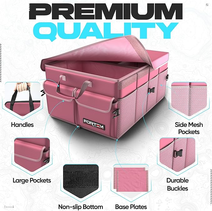 FORTEM Trunk Organizer For SUV Car Trunk Organizer, Foldable Storage, Car Accessories for Women Men, Collapsible Bag, 600D Oxford, Non Slip Bottom, Straps, Soft Cover (50L)