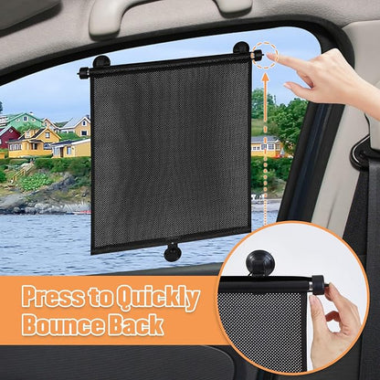 2 Pack Car Side Window Sun Shade - Retractable Car Roller Sunshadewith Reinforced Suction Cups, Drop Down UV Interior Sunshade, Stroller Window Sunshade (15" x 17")