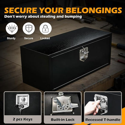 27 Inch Underbody Truck Tool Box, Heavy Duty Steel Underbody Toolbox with T-Handle Lock & Weatherproof Seal, Black Truck Trailer Tool Box for Pickup, Semi Truck, RV, Flatbed, Tractor (27×10×11)
