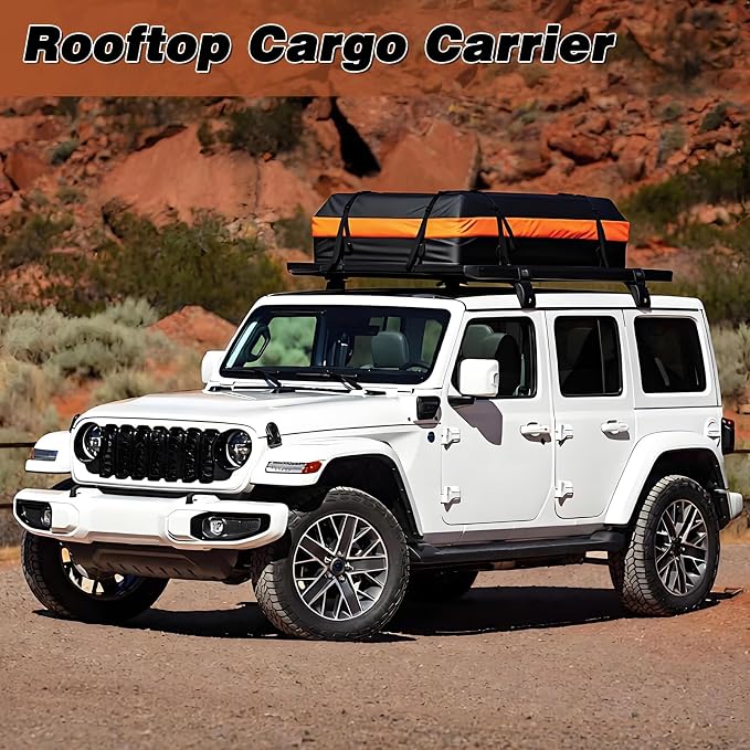 15 Cubic Feet Rooftop Cargo Carrier - Heavy Duty Waterproof Car Roof Bag for All Vehicles with or Without Rack, Includes Anti-Slip Mat, 6 Door Hooks & Luggage Lock