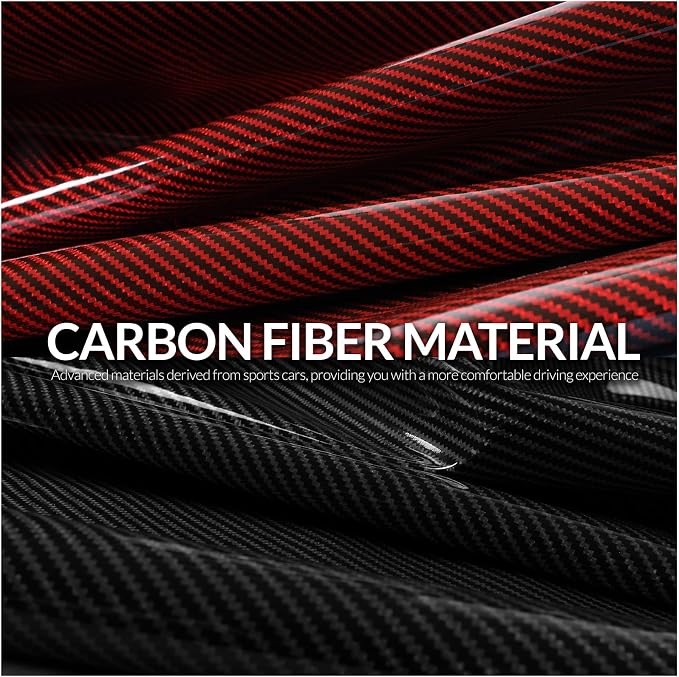 Car Steering Wheel Cover Set Bright Carbon Fiber Wrap Non-Slip 3pcs Steering Wheel Accessories 14.5-15 inch Universal (Red Black)