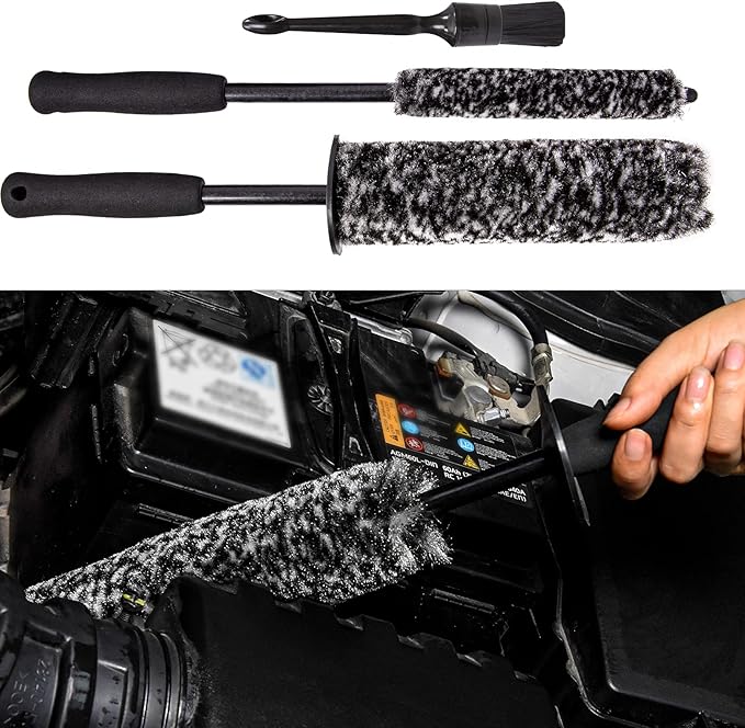 Car Wheel Rim Brush Kit, Woolies Wheel Brush, Car Cleaning Brush Fiber Rod, Steel Ring Fiber Cleaning Brush, Long Non-Slip Handle Clean Brush, Great to Clean Car Wheel Rim