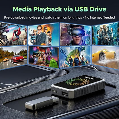 LAMTTO 3-in-1 Magic Video Box for Streaming Netflix/YouTube/TikTok, Wireless Carplay Adapter Dongle with USB Drive for OEM Wired Apple Car Play and Android Auto Cars