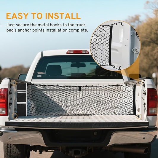 Cargo Net for Pickup Truck Bed for Dodge Ram 1500 2500 3500 Accessories Crew Quad Cab Classic 2000-2025 2026 Mesh Carrier Organizer Storage Netting Automotive Grocery Holder
