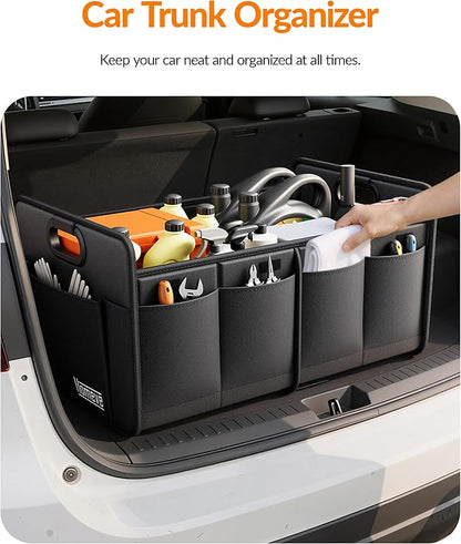 Homeve Car Trunk Organizer for SUV, 15.5Gal Large Capacity No-Sag Heavy Duty, Foldable Waterproof Anti-Slip Storage with 12 Pockets, Fit Sedan,Truck, Universal Car Accessories, Black, 2 Compart,Medium