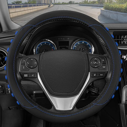 Motor Trend FlexGrip Blue Steering Wheel Cover for Cars – Standard 15 inch Car Steering Wheel Cover, Steering Wheel Protector for Auto Truck Van SUV