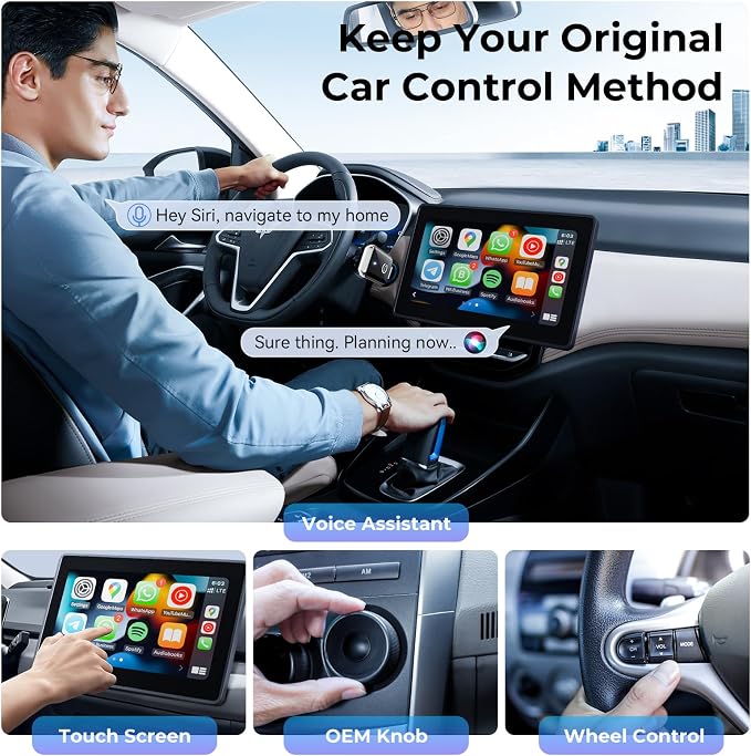 CZOCPOS 2-in-1 Wireless CarPlay Adapter, Plug and Play USB Dongle Support CarPlay and Android Auto, Mini Size, Inky Black