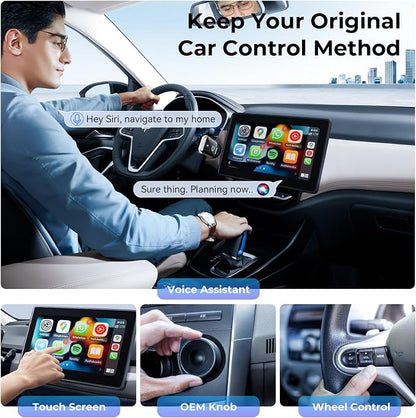 CZOCPOS 2-in-1 Wireless CarPlay Adapter, Plug and Play USB Dongle Support CarPlay and Android Auto, Mini Size, Inky Black