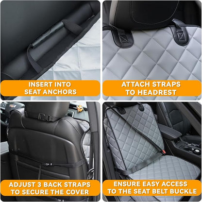 Waterproof Car Front Seat Cover for Dogs, PU Leather Car Seat Protector for Pets,Nonslip Scratchproof Front Passenger seat Covers Fits for Cars, Trucks, SUVs (Grey, Front Seat Cover)