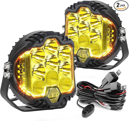 LIGBT 2PCS 5 Inch Yellow Round Side Shooter Offroad Fog Lights Amber DRL 90W 3 Modes 270° Wide Range Super Bright LED Pods Light Kit for Pickup Truck ATV UTV SUV