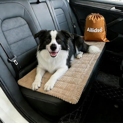 Dog Car Seat Cover, Pet Couch Covers for Car and Sofa, Non-Slip Backseat Pet Bed Mat, Machine Washable, Soft Plush Travel Seat Protector with Portable Storage Bag (Brown,23.6''×82'')