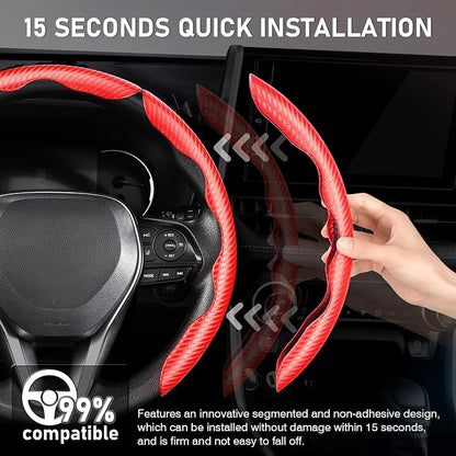 3 Piece Carbon Fiber Steering Wheel Cover, Car Steering Wheel Cover for Men/Women, Anti-Slip, Comfortable Grip, Durable, Universal for 99% Car Interior Accessories (Red)