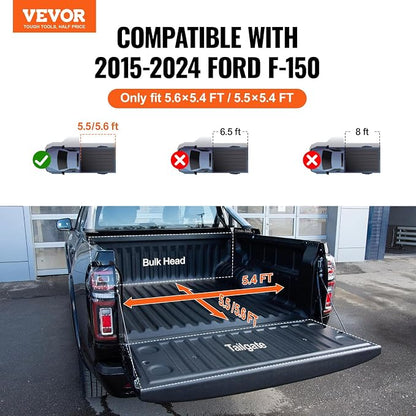VEVOR Hard Tri-Fold Truck Bed Tonneau Cover, Compatible with 2015-2024 Ford F-150, Lightning, Styleside 5.5' (65.4") Bed, Fit 5.6' x 5.4'/5.5' x 5.4' (67.1" x 65.2"/65.4" x 65.2") Inside Bed, 400lbs