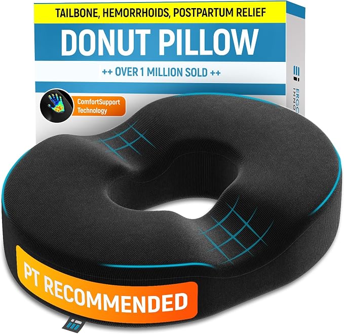 PT ENDORSED Donut Pillow for Tailbone Pain Relief Cushion - Coccyx & Hemorrhoid Pillow for Sitting - Donut Seat Cushion for Pressure Relief, Prostate, Postpartum, Pressure Sores, Lifting Cushions