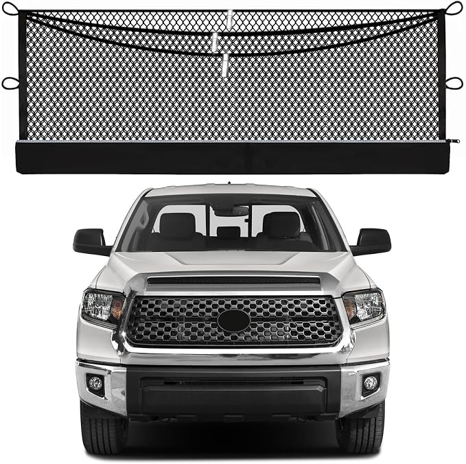 3-Layer Cargo Net for Toyota Tundra 2007-2026, Zoned Storage Truck Bed Net with Foldable Zippered Bottom Bag, Heavy-Duty Cargo Organizer Netting for Camping, Trips & Everyday Use