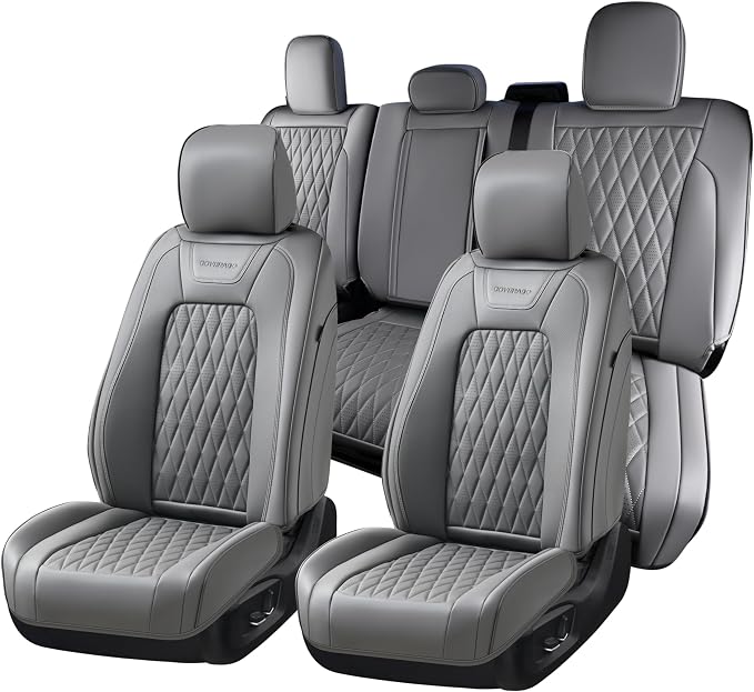 Coverado Leather Seat Covers Full Set Fit for Ford F150 F250 F350 F450, Waterproof Ford F150 Truck Seat Covers Fit for 2015-2026 F150 and 2017-2026 F250 F350 F450 (Gray)