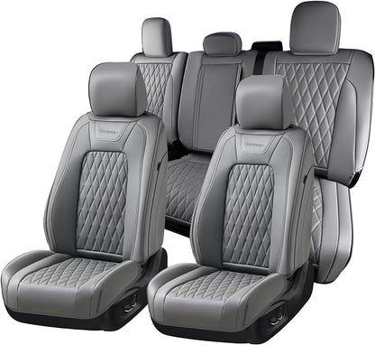 Coverado Leather Seat Covers Full Set Fit for Ford F150 F250 F350 F450, Waterproof Ford F150 Truck Seat Covers Fit for 2015-2026 F150 and 2017-2026 F250 F350 F450 (Gray)