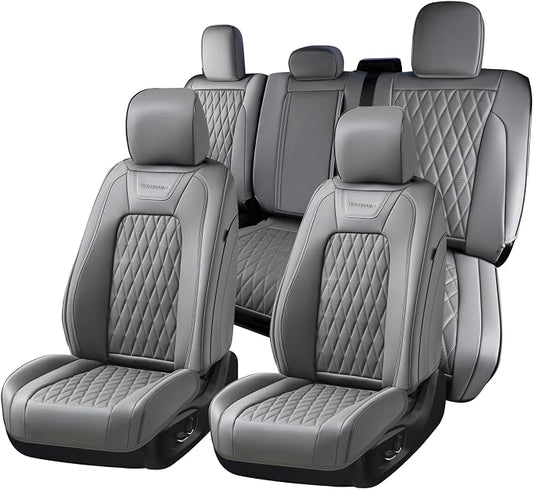 Coverado Leather Seat Covers Full Set Fit for Ford F150 F250 F350 F450, Waterproof Ford F150 Truck Seat Covers Fit for 2015-2026 F150 and 2017-2026 F250 F350 F450 (Gray)