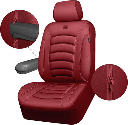 CAR PASS 3D Foam PU Leather Car Seat Covers, Universal Seat Covers Full Sets for Trucks SUV Sedan Automotive Seat Covers Armrest Airbag Compatible Waterproof Comfortable Faux Nappa Leather Burgundy