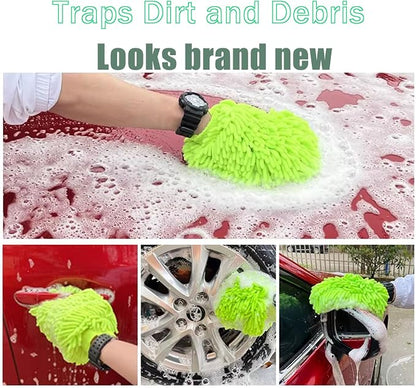 Car Wash Mitt Chenille Microfiber Super Absorbent, Premium Car Washing Gloves for Cleaning Cars, Trucks, Motorcycles (Yellow)