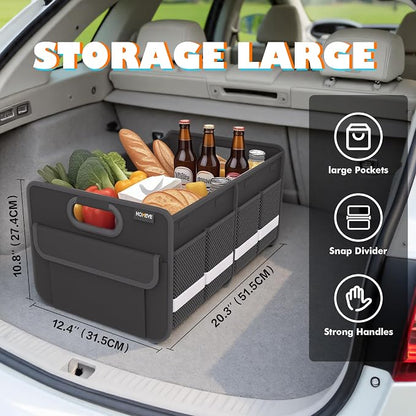Homeve Trunk Organizer, Car Storage, Reinforced Handles, Collapsible Multi-Compartment Car Organizers, Foldable, Waterproof, 2 Compartments, Suitable for Car Accessories, SUV (Black, Standard)