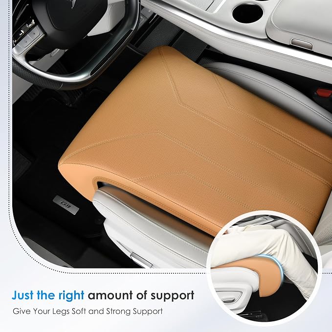 FLORICH Car Seat Extender Leg Extender Support Cushion for Driver Seats Office Chair, Leather Carseat Leg Support for Long Drivers Universal Car Seat Cushion Legs Rest Pads-Beige Brown
