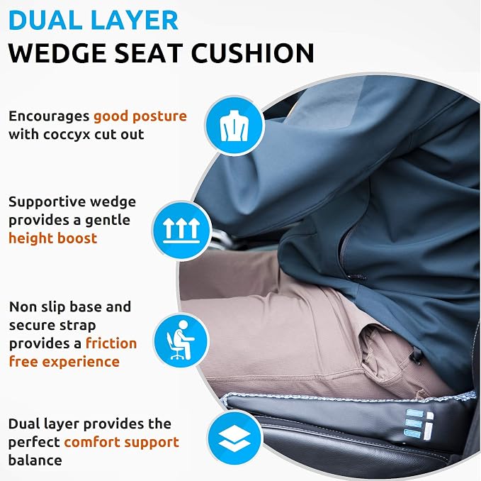 Memory Foam Car Seat Cushion for Driving - Ergonomic Wedge Cushion for Back Pain, Sciatica Relief - Non-Slip Truck Seat Pad for Long Sitting - Office Chair Support 17.5 x 15 x 3.5 (Pack of 2)