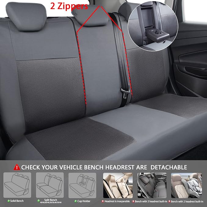 CAR PASS Seat Cover Full Sets, 3D Air Mesh Car Seat Cover with 5mm Composite Sponge Inside,Airbag Compatible Universal Fit for SUV,Vans,sedans, Trucks, Automotive Interior Covers(Pure Gray)