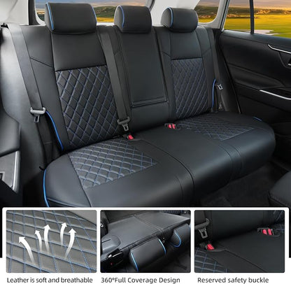 Lolcar RAV4 Seat Covers Custom Fit for Toyota RAV4 2019 2020 2021 2022 2023 2024 2025 LE,XLE,XLE Premium,Limited,Airbag Compatible,Seat Cover Full Set for SUV, Leather（ Black with Blue Trim）