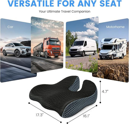 Car Seat Cushion, Broader Visibility with Wedge Design & Coccyx Sciatica Pain Relief with Ergonomic Design, Non-Slip Base,Breathable Mesh Cover, Memory Foam for Long Drive in Car Truck Van Motorhome