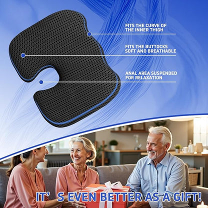 Gooo&Ma Car Seat Cushion & Office Chair Pad - Air Fiber Breathable U-Shape Cooling Cushion for Tailbone Comfort, Driving, Desk & Gaming, Ergonomic Washable Seat Pad with Non-Slip Base(Black)