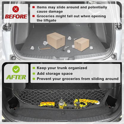 Muslogy Trunk Cargo Net Compatible with 2017-2022 Honda CR-V Accessories, SUV Sedan Cargo Organizer Storage Net with Heavy Duty Carabiners