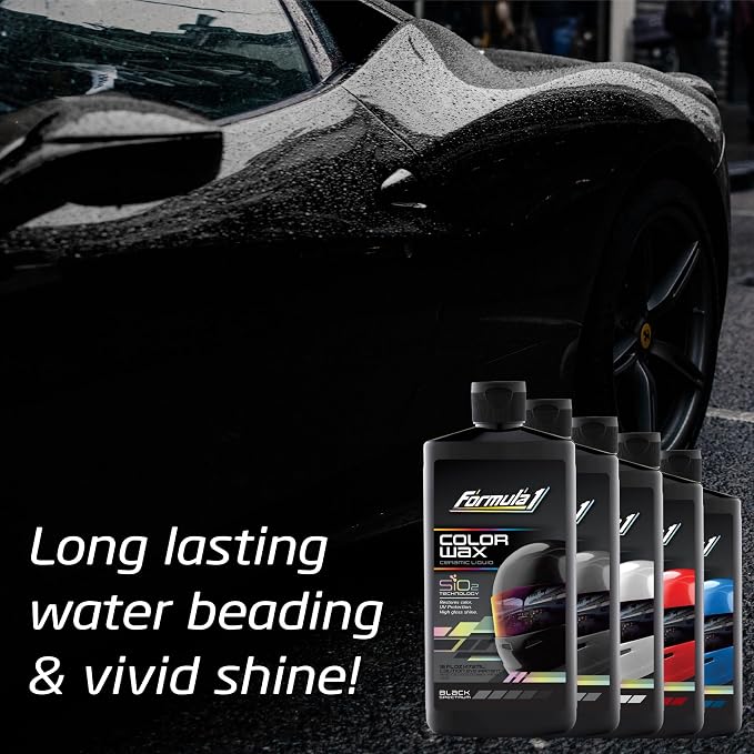Formula 1 Sio2 Ceramic Liquid Wax Coating for Car Paint, Black, Provides Shine, Deep Gloss, and High Protection, Scratch & Swirl Mark Filler, Car Detailing Supplies, Post Polishing Wax for Cars, 16 oz