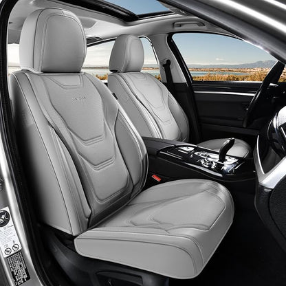 Coverado Car Seat Covers Full Sets, 5 Piece Car Seat Protector Waterproof Leather Seat Cushion Universal Fit for Truck Automotive Vehicles Gray