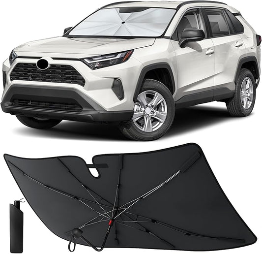 EcoNour Umbrella Windshield Sunshade for Toyota RAV4 2019-2025 | Front Windshield Sun Shade UV Heat Blocker | Foldable Reflective Car Sun Visor Protector Interior Cooling Accessories