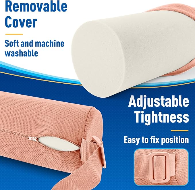 Lumbar Roll Support Pillow for Office Chair, Car, Gaming Chair, Memory Foam Back Cushion with Washable Cover for Relieving Back Pain & Improving Posture,Pink