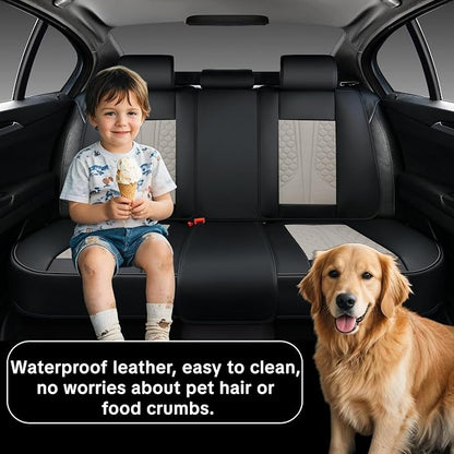 Car Seat Cover Set, Interior Accessories, Black and Gray, Waterproof Leather, With Lumbar Support, Airbag Compatible, Non-slip, 5-Piece Full Set, Pet-Friendly Car Seat Covers, Fits Most Vehicle Models