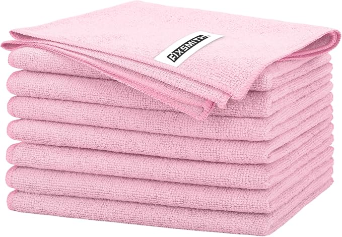 FIXSMITH Pink Microfiber Cleaning Cloth -Pack of 8, Highly Absorbent Cleaning Rags, 16"X12" All Purpose Cleaning Towels for Housekeeping, Kitchen, Car, Lint Free and Reusable Microfiber Towels