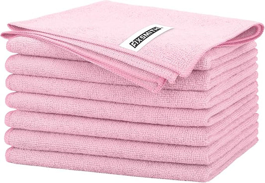 FIXSMITH Pink Microfiber Cleaning Cloth -Pack of 8, Highly Absorbent Cleaning Rags, 16"X12" All Purpose Cleaning Towels for Housekeeping, Kitchen, Car, Lint Free and Reusable Microfiber Towels