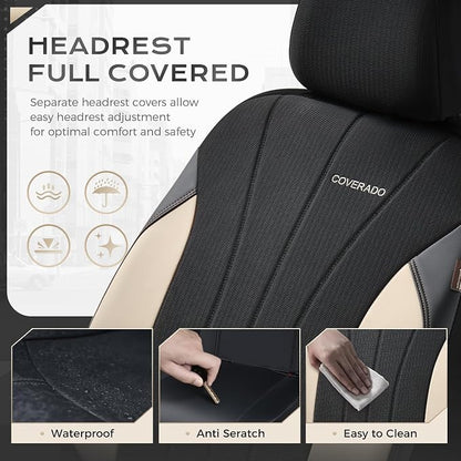 Coverado Car Seat Covers Full Set, Waterproof Automotive Seat Protectors 5 Seats,Beige Driver Protectors Universal Fit for SUVs, Trucks, Sedans,Car Accessories